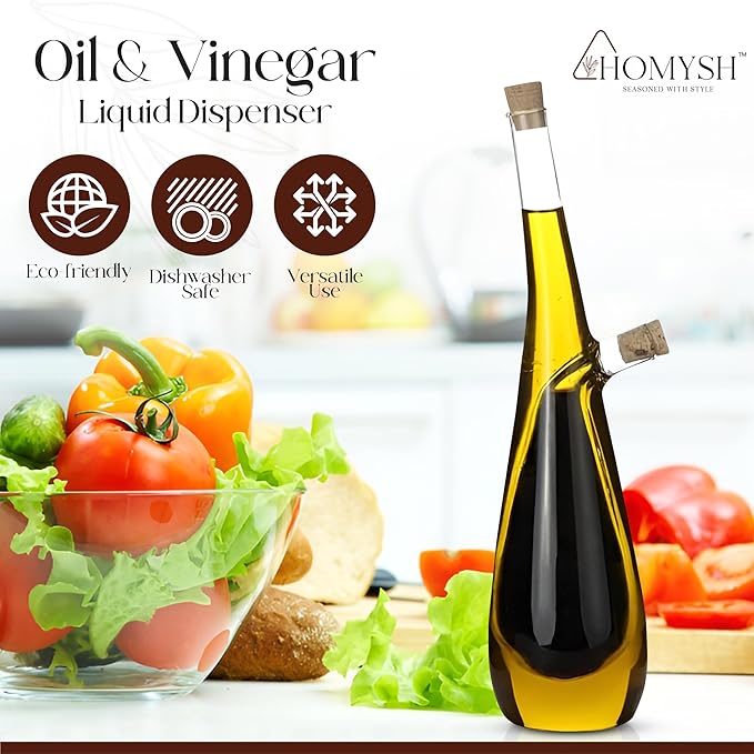Oil and Vinegar Premium Dispenser, Beautiful and Elegant Olive Oil Dispenser Set for Your kitchen, Glass Bottle for Salad Dressing and Cooking, 13 Oz