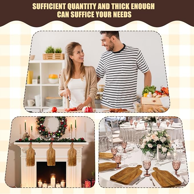 6 Pcs Cutting Board Bulk Kitchen Thicken Chopping Platter with Handles Wooden Charcuterie Serving Trays Blank Wood Boards for Engraving Wedding Housewarming(Acacia Wood,17 x 6 Inch)