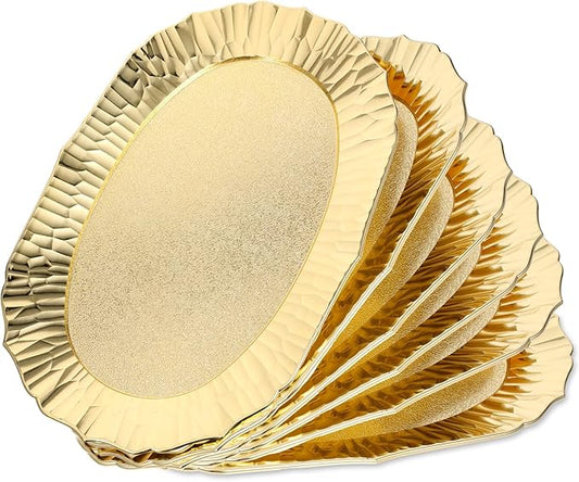 6 Packs Gold Plastic Serving Tray Set, Decorative Plastic Reusable Party Trays Platters for Food, Appetizer Platter, for Dessert Table, Cupcake, Charcuterie(14"x8.5")