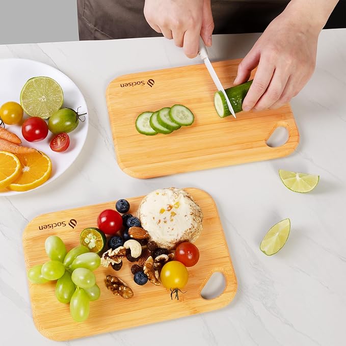 2 Pack Small Bamboo Wood Cutting Board for Kitchen 8.6" x 6" Mini Wooden Charcuterie Boards Lightweight Chopping Board Non Toxic Serving Board Tiny Chef Set Camping Fruit Lemon Sandwich Cheese Board