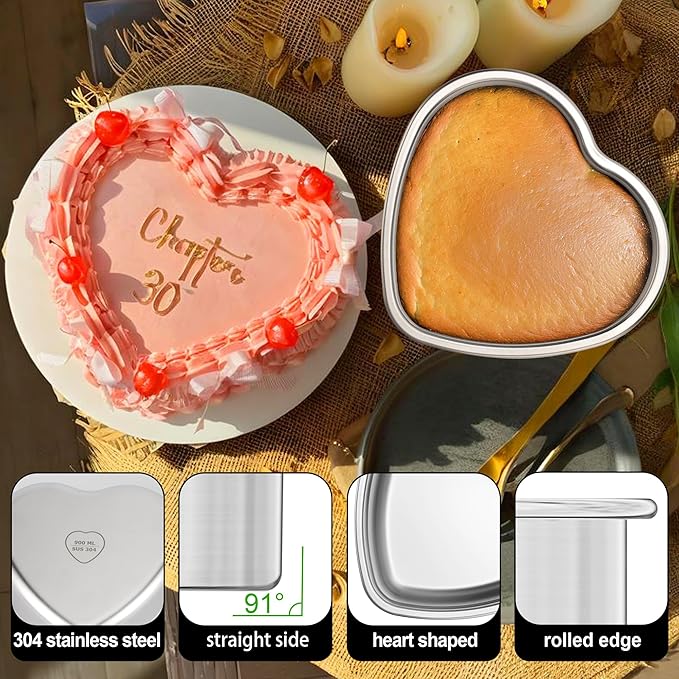 6 Inch Heart Cake Pan Set of 2, Nonstick Heart Shaped Cake Pans for Layer cakes, Durable Stainless Steel Cake Baking Pans Tins for Valentine's Day/Thanksgiving/Wedding/Anniversary, Dishwasher Safe