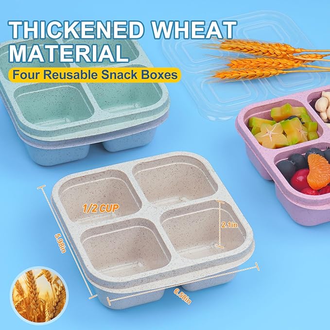 20 Pack Snack Containers, 4 Compartments Reusable Bento Snack Box for Meal Prep, BPA Free Lunchable Containers, Divided Food Storage Containers for Work, Picnic, Microwave and Dishwasher Safe