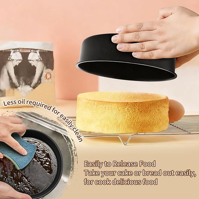P&P CHEF 7 Inch Cake Pan Set of 3, Non-Stick Round Cake Pans Tins for Tier Smash Cakes, Baking Pans Set & Essential Bakeware, Stainless Steel Core & Leak-Proof