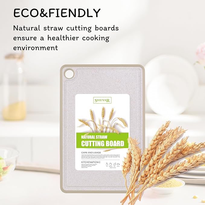 Cutting Board for Kitchen, Wheat Straw Fiber Cutting Board, Dish Washer Safe, w/Juice Grooves for Meat, Veggies,Easy Grip Handle, Non-slip Surface,Eco-friendly,Serveware Accessories(15‘x10‘)
