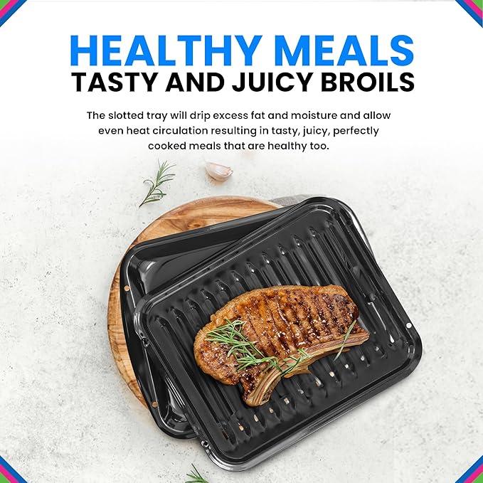 Broiler Pan for Oven Nonstick Ceramic Coated - 16.75” x 12.75” Whirlpool 4396923 Replacement Broiling Pan for Oven With Rack - Broil Ovens High-Temp Safe - Circulates Heat Evenly and Drains Fat