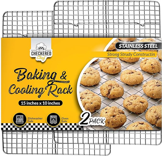 Checkered Chef Cooling Rack for Cooking and Baking - 10" x 15" Set of 2 Stainless Steel, Oven Safe Grid Wire Cookie Cooling Racks