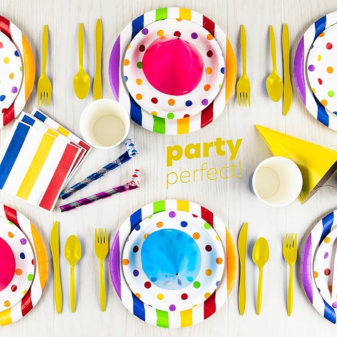 PLASTICPRO 400 Pack Disposable Plastic Utensils Assorted Colored Cutlery Combo Set Forks Spoons Knives Silverware, Yellow Plastic Cutlery for Parties