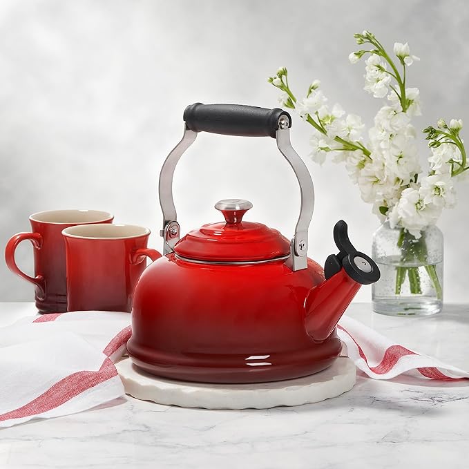 Le Creuset Enamel On Steel Whistling Tea Kettle with Metal Finishes, 1.7 qt., Marseille