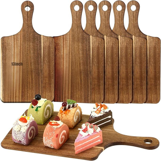 6 Pcs Cutting Board Bulk Kitchen Thicken Chopping Platter with Handles Wooden Charcuterie Serving Trays Blank Wood Boards for Engraving Wedding Housewarming(Acacia Wood,13 x 7 Inch)