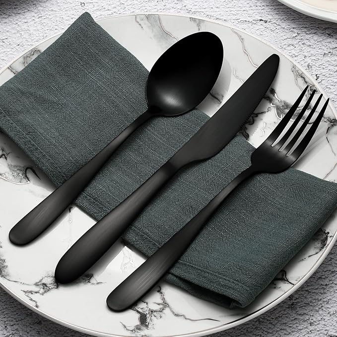 Matte Black Silverware Set for 8, 40 Pieces Black Flatware Set, Stainless Steel Tableware Cutlery Set Include Fork Spoon Knife, Kitchen Utensil Sets for Home and Restaurant