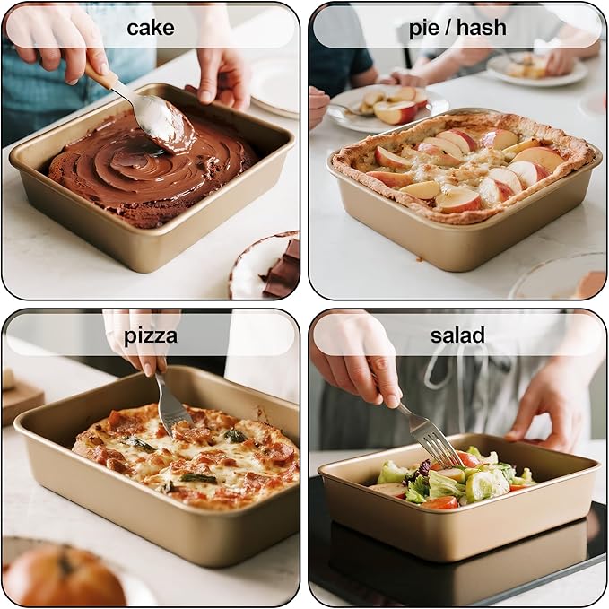 Baking Pan Set of 2, 12.5’’ X 10’’ X 2.4’’ Nonstick Sheet Cake Pan for Christmas Thanksgiving, Durable Cookie Sheets for Baking Lasagna Deep-Dish Pizza Brownies Casseroles, Rose Gold & Easy to Clean