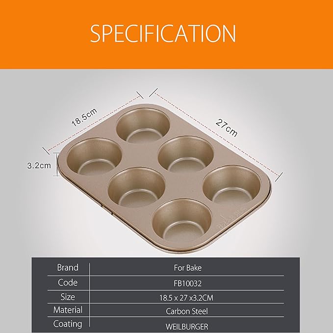 6 Cups Carbon Steel Nonstick Bakeware Muffin Pan