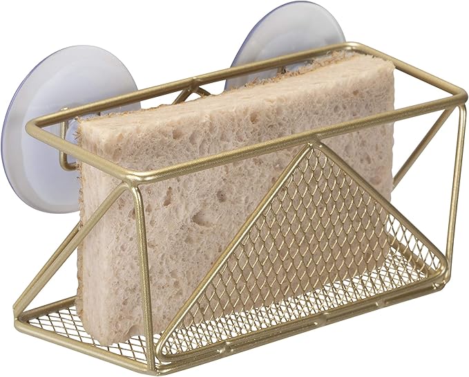 Kitchen Details Geode Suction Cup Sponge Holder | Durable Iron Construction | Suction Cup Stabilizers | Rust Resistant Finish | Kitchen Sink Accessories | Satin Gold