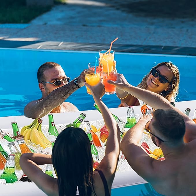 Zcaukya 4 Packs Inflatable Serving Bar, Ice Serving Buffet Salad Cooler, Salad Serving Trays Sets for Summer Swimming Pool Parties, Family Gatherings & More