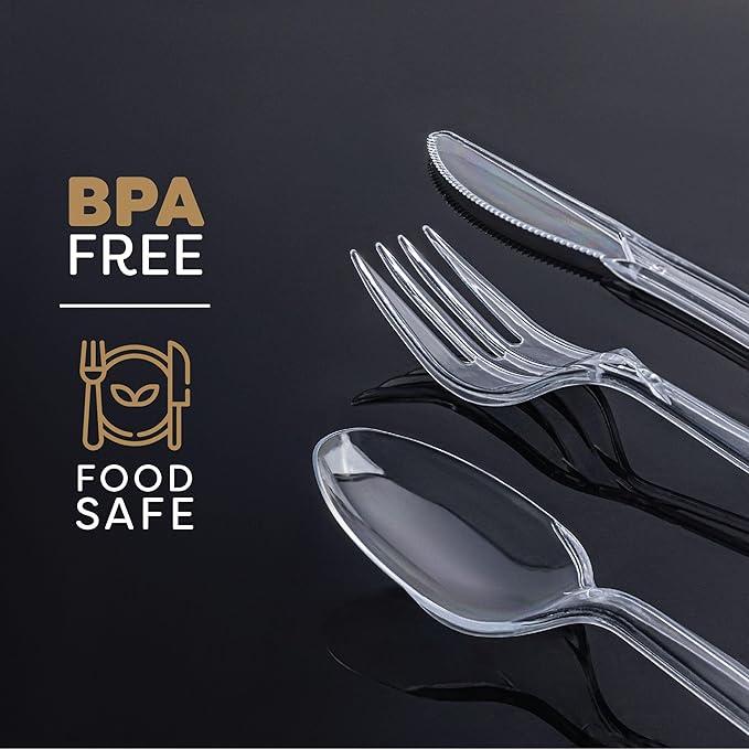PLASTICPRO 400 Pack Disposable Plastic Utensils Assorted Colored Cutlery Combo Set Forks Spoons Knives Silverware, Clear Plastic Cutlery for Parties