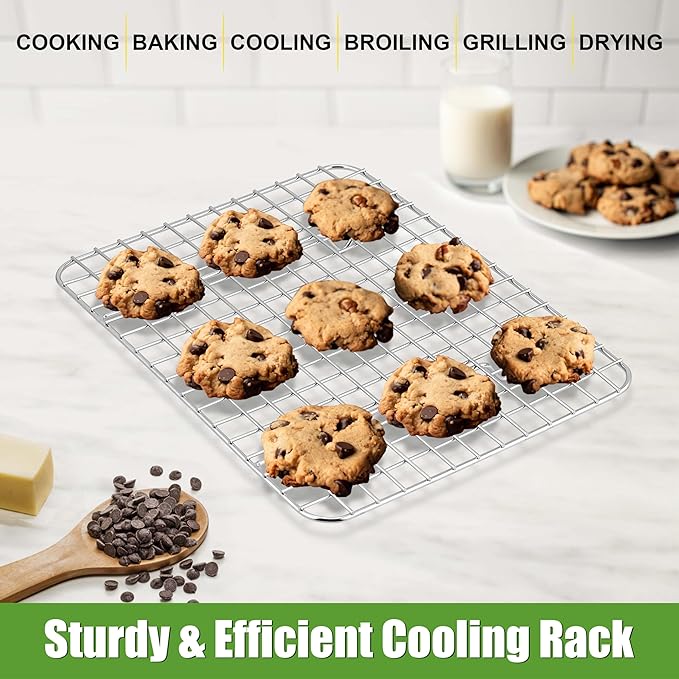 Homikit 4 Pack Cooling Rack Set, 12" x 9" Stainless Steel Baking Rack for Bacon Bread Pizza, Metal Wire Oven Racks for Cooking Roasting Fit Quarter Sheet Pan, Rust Free & Dishwasher Safe