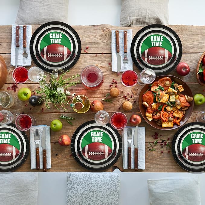 40pcs Football Party Paper Plates Set Disposable Sports Party Food Dinner Dessert Plate Birthday Tableware Decorations Favors, Including 20pcs 9" and 20pcs 7" Plates for Football Theme Plate