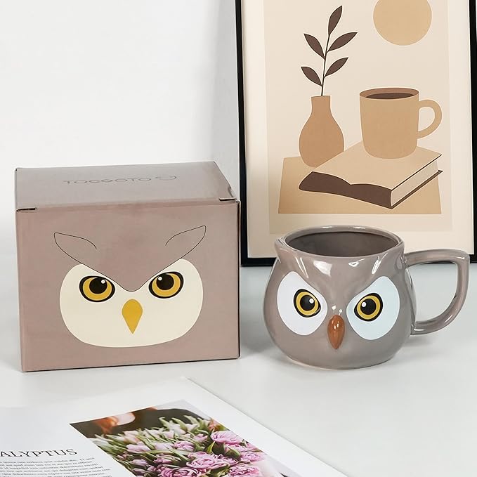 Owl Mug - Ceramic Coffee Cup for Women, 3D Funny Coffee Mug, Christmas Birthday Owl Gifts for Women Man Kids 14oz