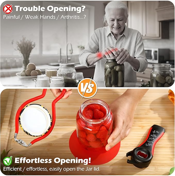 Enhon Jar Opener for Weak Hands, with Bottle Opener and Rubber Grippers Pad, Stainless Steel Jar Lid Opening for Seniors with Arthritis, Suitable for Most Sizes, Kitchen Gifts for Mother, Women