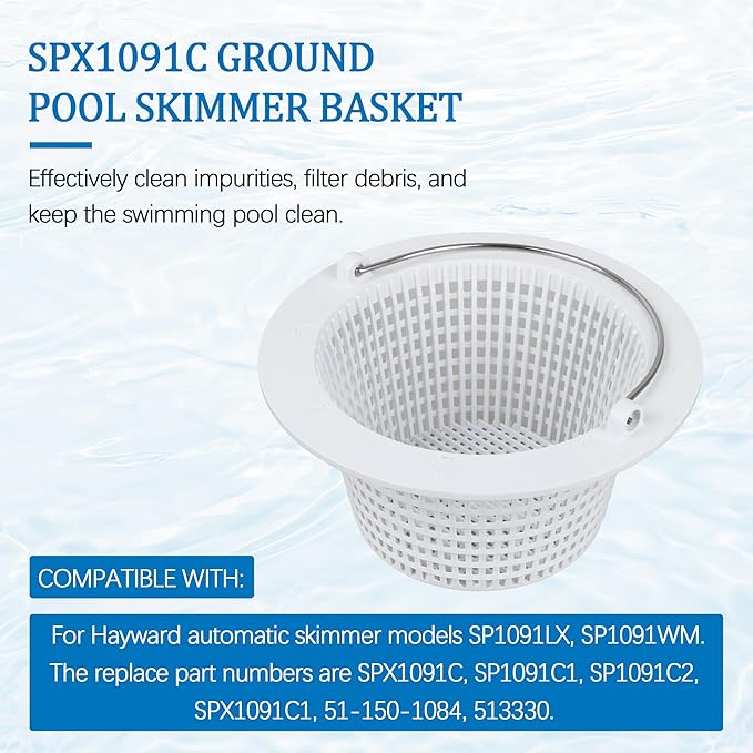HNF SPX1091C Above Ground Skimmer Basket for SP1091C1 SP1091C2 SPX1091C1 51-150-1084 513330 Compatible with Hayward Automatic Skimmer SP1091LX SP1091WM Ground Pool Skimmer Basket with Handle 2 Pack