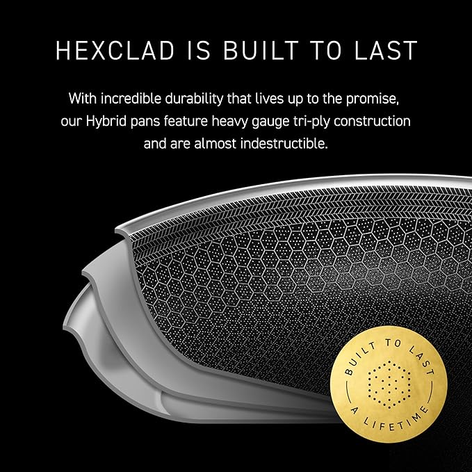 HexClad Hybrid Nonstick 10-Quart Deep Sauté Pan with Tempered Glass Lid, Stay-Cool Handle, Dishwasher-Friendly, Oven-Safe Up to 900°F, Induction Ready, Compatible with All Cooktops