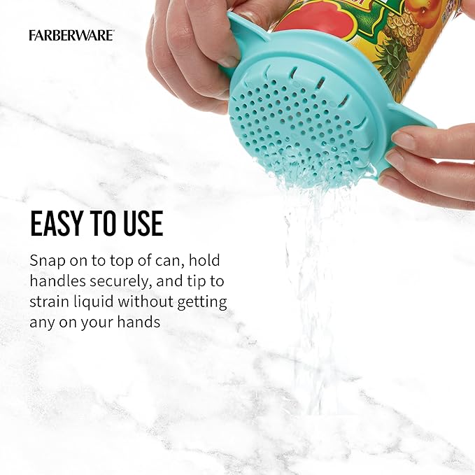 Farberware Can Colander Strainer, For Quick and Easy Straining of Pasta, Fruits, Vegetables, Juices, Tuna and More, Fits Most Standard Cans, Dishwasher Safe, Aqua Sky