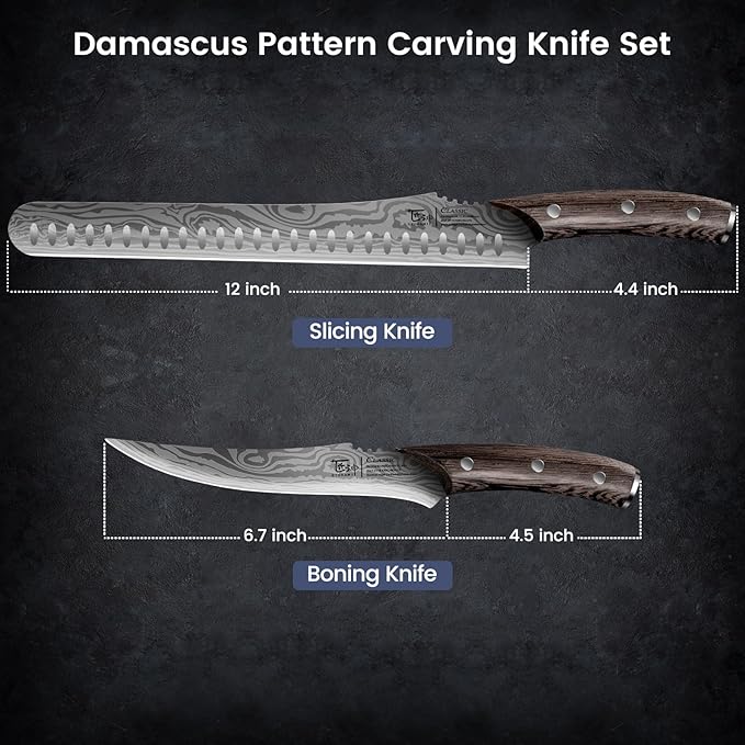Brisket Slicing Knife Set, Carving and Boning Knife for Meat & Turkey Cutting, Japanese Style High Carbon Steel Kitchen Knives Set For Home & BBQ, Wood Ergonomic Full Tang Handle, Ideal Gift