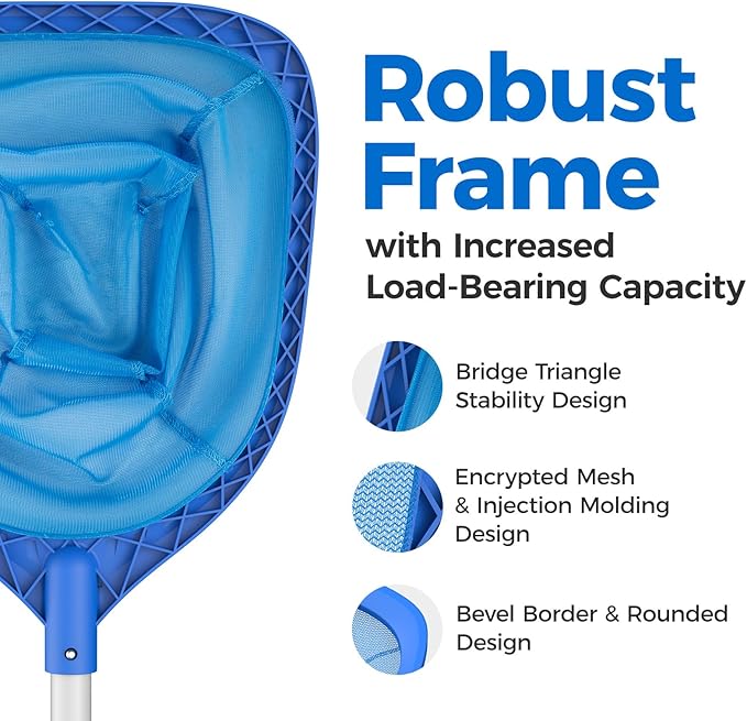 Swimming Pool Skimmer Net Total Length 57 inches, Leaf Rake Net with 4 Section Telescopic Aluminum Pole for Fast Cleaning Ponds, Hot Tub, and Spas, Pool Cleaner Supplies and Accessories