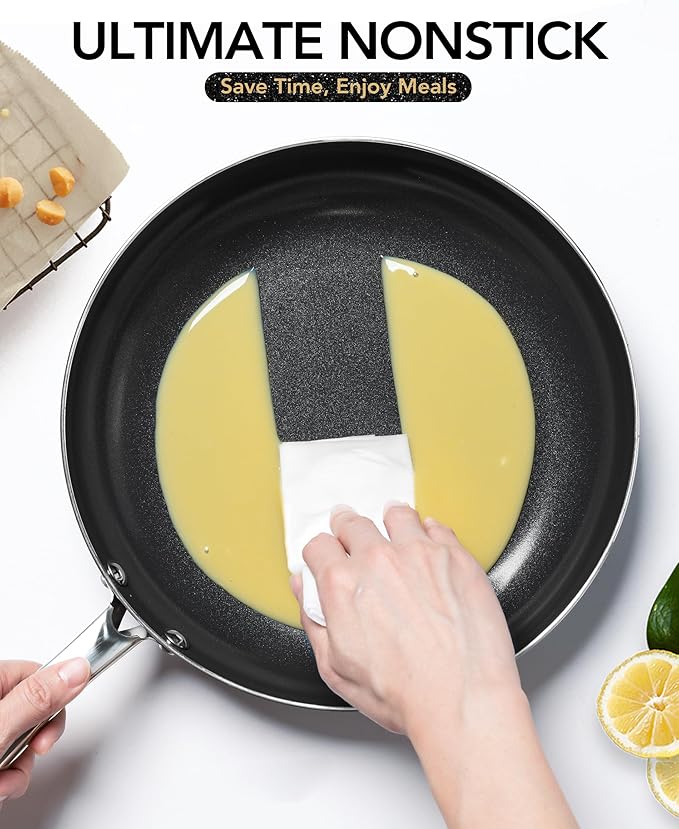 MICHELANGELO Non Stick Frying Pan - 12 Inch Frying Pan Nonstick with Lid, Large Fry Pan Induction Compatible, Black Ceramic Skillet with Lid