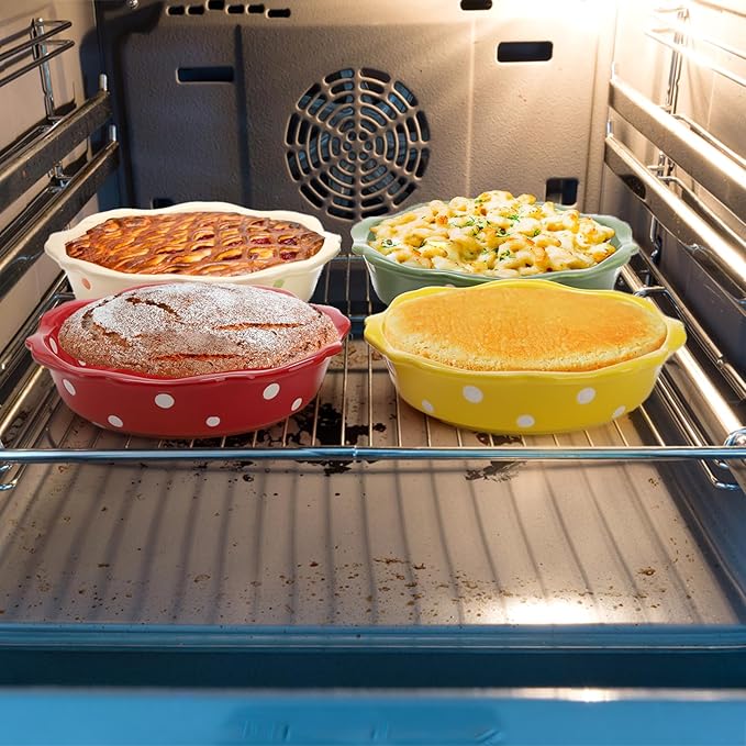 AVLA 4 Pack Ceramic Mini Pie Pans, 6 Inch Small Baking Pie Dish Plate, 10 oz Individual Deep Dish Pie Plate, Kitchen Bakeware Pot Pie Pans for Quiches, Tarts, Puddings, Apple Pecan Pie, Oven Safe