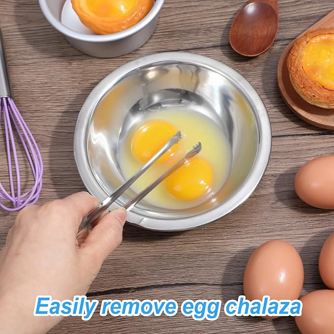 2PCS Egg Chalaza Removal Tool,Stainless Steel Tongs,Toothed Design Eggshell Fragment Membrane Remover Tong,Multipurpose Kitchen Tool for Cooking Food Cake Bakers Pastry Chefs
