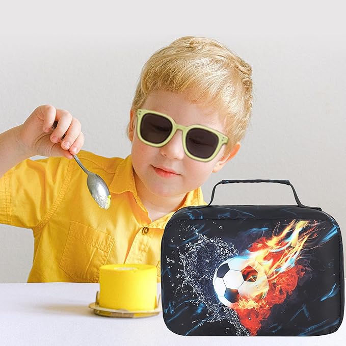 LEDAOU Lunch Bag Kids Insulated Lunch Box Boys Girls Insulated Reusable Lunch Bag for School Picnic Hiking (Soccer)