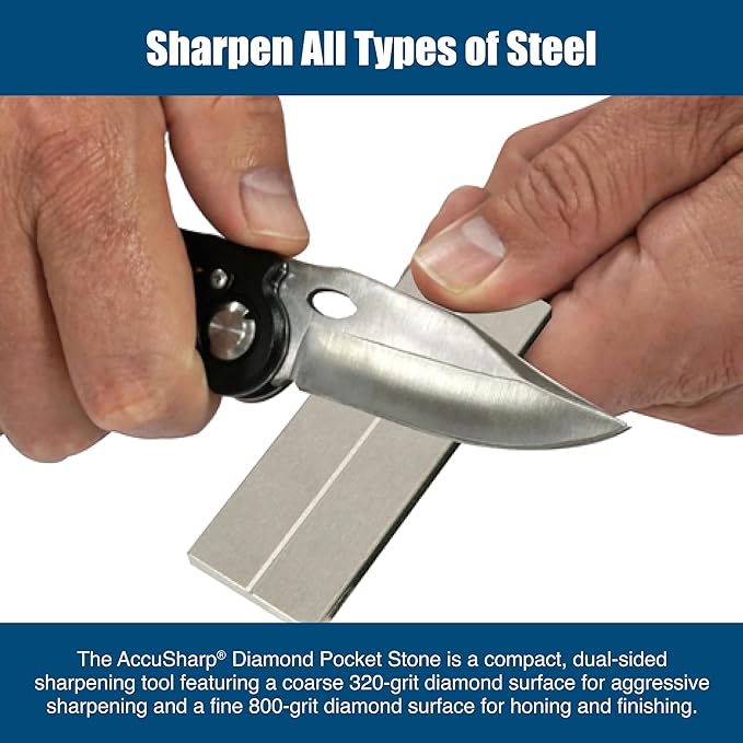 AccuSharp Pocket Stone Sharpener with Pouch, 3 Inch Dual-Sided Sharpening Stone for Knives, Fish Hooks, Camping, Hunting Knives, Restores, Repairs & Hones Blades, Diamond