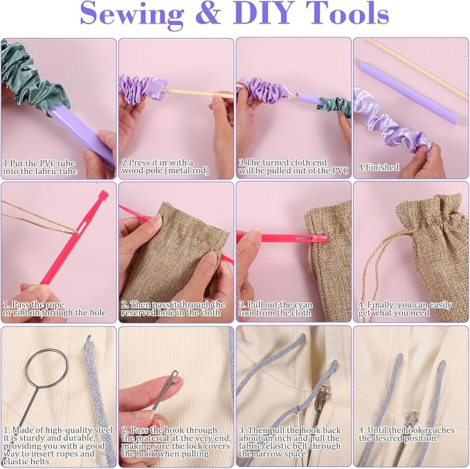 10pcs Quick Turn Fabric Sewing Tools Set, Multifunctional Fabric Tube Turner Sewing Tool,Loop & Tube Turner & Threader for Sew Threading Crafting & DIY Projects Knitting Supplies Accessories