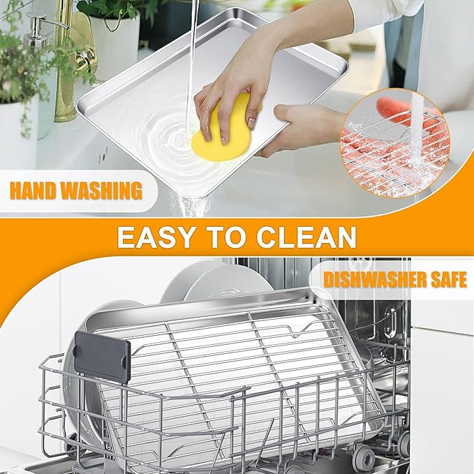 Homikit Baking Sheet with Wire Rack (1 Pan + 1 Rack), 10.5 x 8 Inches Stainless Steel Small Baking Pan with Cooling Rack, Metal Cookie Sheets Bacon Tray for Toaster Oven, Rust Free & Dishwasher Safe