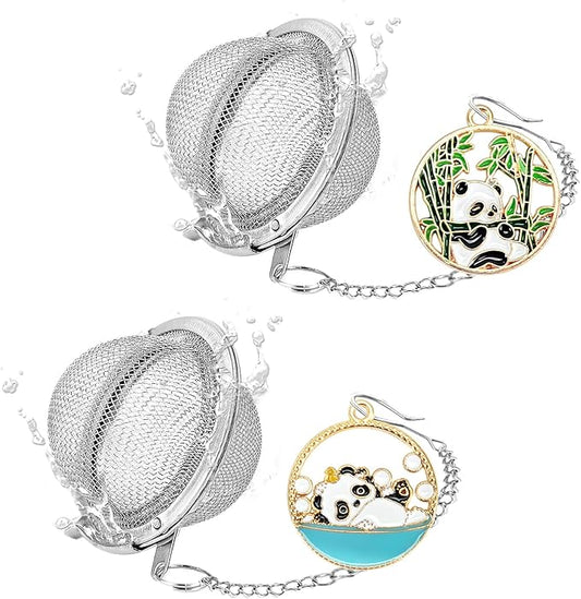 2Pcs Stainless Steel Mesh Tea Infuser, 2.1 inch Tea Ball with Panda Pendant,Tea Strainer Tea Diffuser Tea Steeper for Filtering Tea,Tea Infusers for Loose Tea (Panda, 2PC)