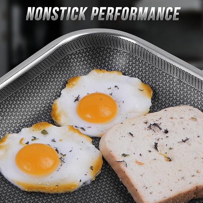 Non Stick Stainless Steel Skillet,12 Inch Square Frying Pan, Nonstick Grill Pan for All Stoves, Oven Dishwasher Safe, PFOA Free