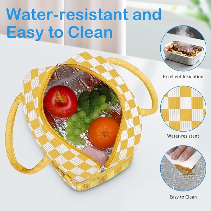 DALINDA Corduroy Lunch Box for Women,Insulated Lunch Bag Cute Cooler Tote Bag,Reusable 11L Large Capacity for Work Camping Picnic