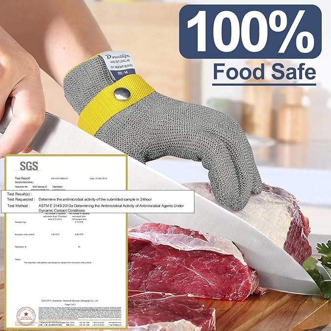 Dowellife ANSI A9 Cut Resistant Glove Food Grade, Stainless Steel Mesh Metal Knife Cutting Glove for Butcher Meat Cutting Oyster Shucking Kitchen Mandoline Chef Slicing Fish Fillet (Small-12 Pcs)
