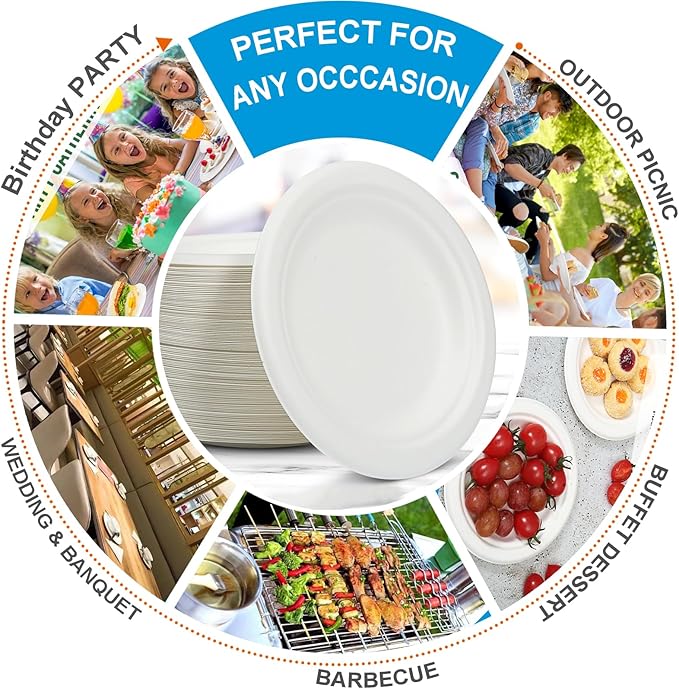 Disposable Small White Paper Plates 6 Inch - 100 Counts Heavy Duty Biodegradable Bagasse Plates, Compostable & Leak-Proof, Microwave Safe for Birthday Party Desserts, Appetizer, Snacks & Mini Cake