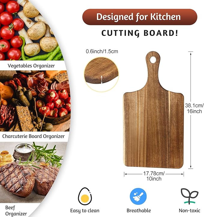 6 Pcs Cutting Board Bulk Kitchen Thicken Chopping Platter with Handles Wooden Charcuterie Serving Trays Blank Wood Boards for Engraving Wedding Housewarming(Acacia Wood,13 x 7 Inch)