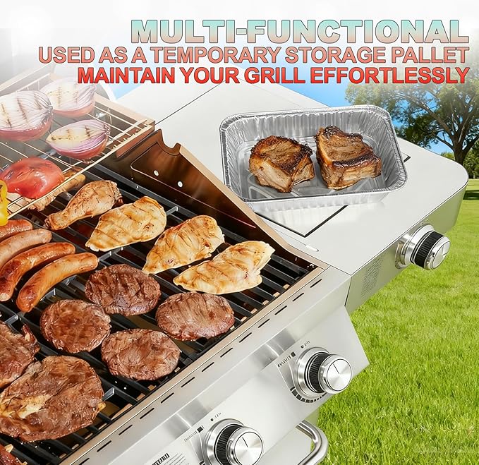 20Pcs Drip Pans Liners for Most Monument Grills 24367 13762 Accessories, Universal Aluminum Grease Tray for Monument 35633 24633 17842 25392 14633 41847NG Parts and More, Foil Liners 8.4''L x 5.8''W