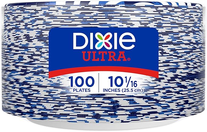 Dixie Ultra, Large Paper Plates, 10 Inch, 100 Count, 3X Stronger*, Heavy Duty, Microwave-Safe, Soak-Proof, Cut Resistant, Disposable Plates For Heavy, Messy Meals