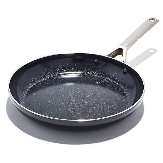 OXO Agility Series 12" Frying Pan Skillet, Ceramic Nonstick Cookware PFAS-Free, Induction Suitable, Quick Even Heating, Stainless Steel Handle, Chip-Free Rims, Dishwasher and Oven Safe, Black