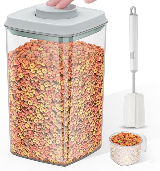 4.2Qt Airtight Dog Cat Food Storage Container and Dog Treat Containers BPA-Free, PET Clear Stackable Pet Storage Bin, 1 Cup Scoop, 1 Sponge cleaning brush, Pop Top, With handle -1Pack