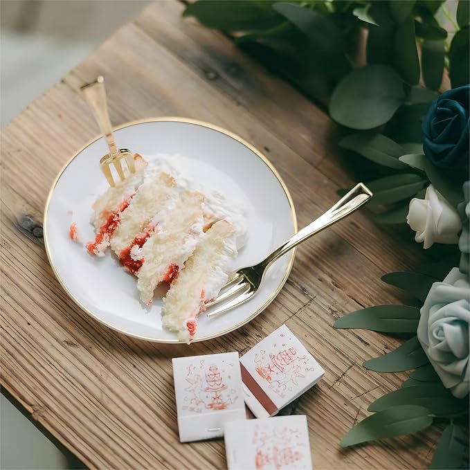 Festiva 200Pcs Gold Dessert Plates 6.3" with Forks 5"- Small Disposable Dessert/Cake/Appetizer Plates Plates- serve 100 guests include 100Plates 100Forks for Wedding &Birthday Party & Easter