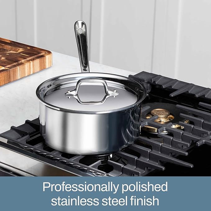 All-Clad D3® Stainless Steel 1 Quart Sauce Pan Covered- Made in the USA- The Original Bonded Professional Cookware- Oven Safe & Induction Compatible