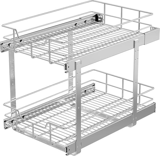 2 Tier Pull Out Cabinet Organizer 14" W X 22" D, Slide Out Drawers For Kitchen Cabinets, Pull Out Drawers For Cabinets Capacity Heavy Duty Caddy, Cabinet Pullout Shelves Chrome-Plated,Bathroom Pantry | Slide Out Drawers, For Kitchen Cabinets, Heavy Dut...