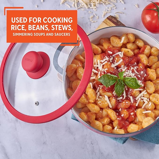 IMUSA USA 3.2Qt Red Ceramic Nonstick Caldero (Dutch Oven) with Silicone Rim & Glass Lid