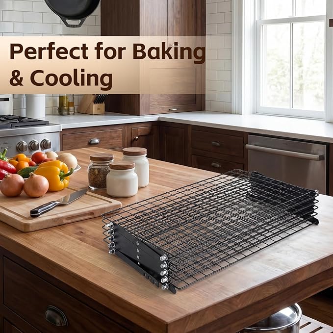 Timeet 5 Tier Upgraded Collapsible Cooling Rack with Adjustable 3 Setting Design, Stackable Baking Rack, Roasting Cooking Drying Wire Cooling Rack for Cookies Baking Roasting ＆ Grilling